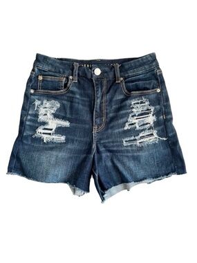 AMERICAN EAGLE Distressed Curvy Hi-Rise Shortie denim Cut Off Shorts